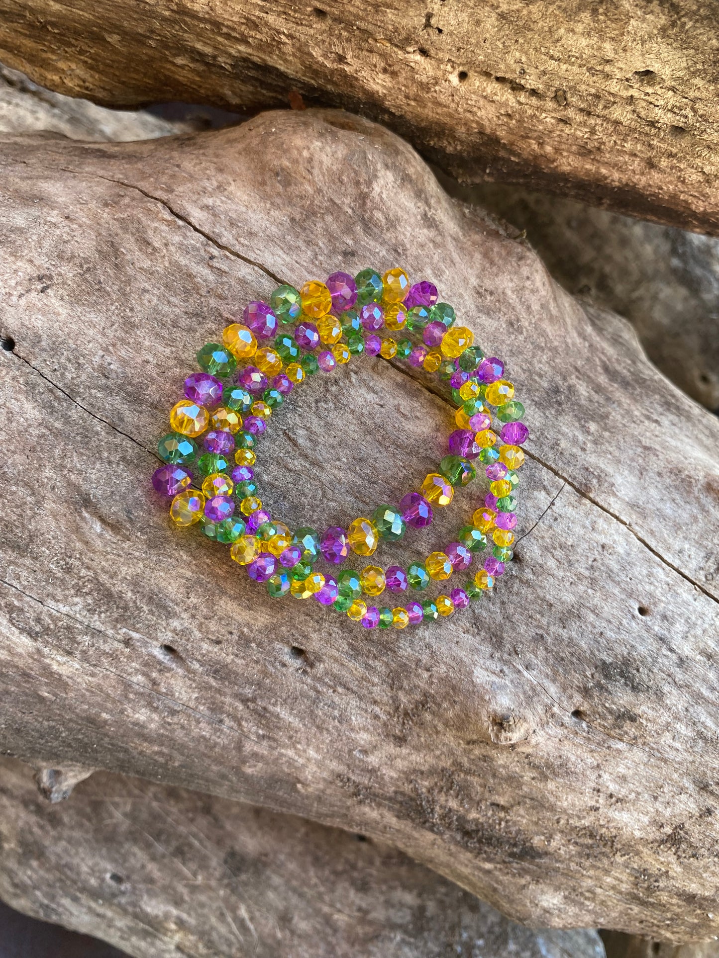 Mardi Gras Glass Beaded Bracelet Set