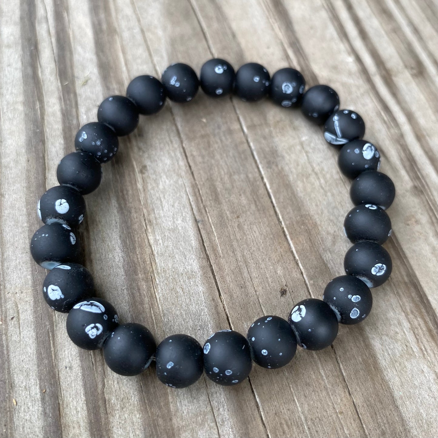 Black and white glass beaded  bracelet