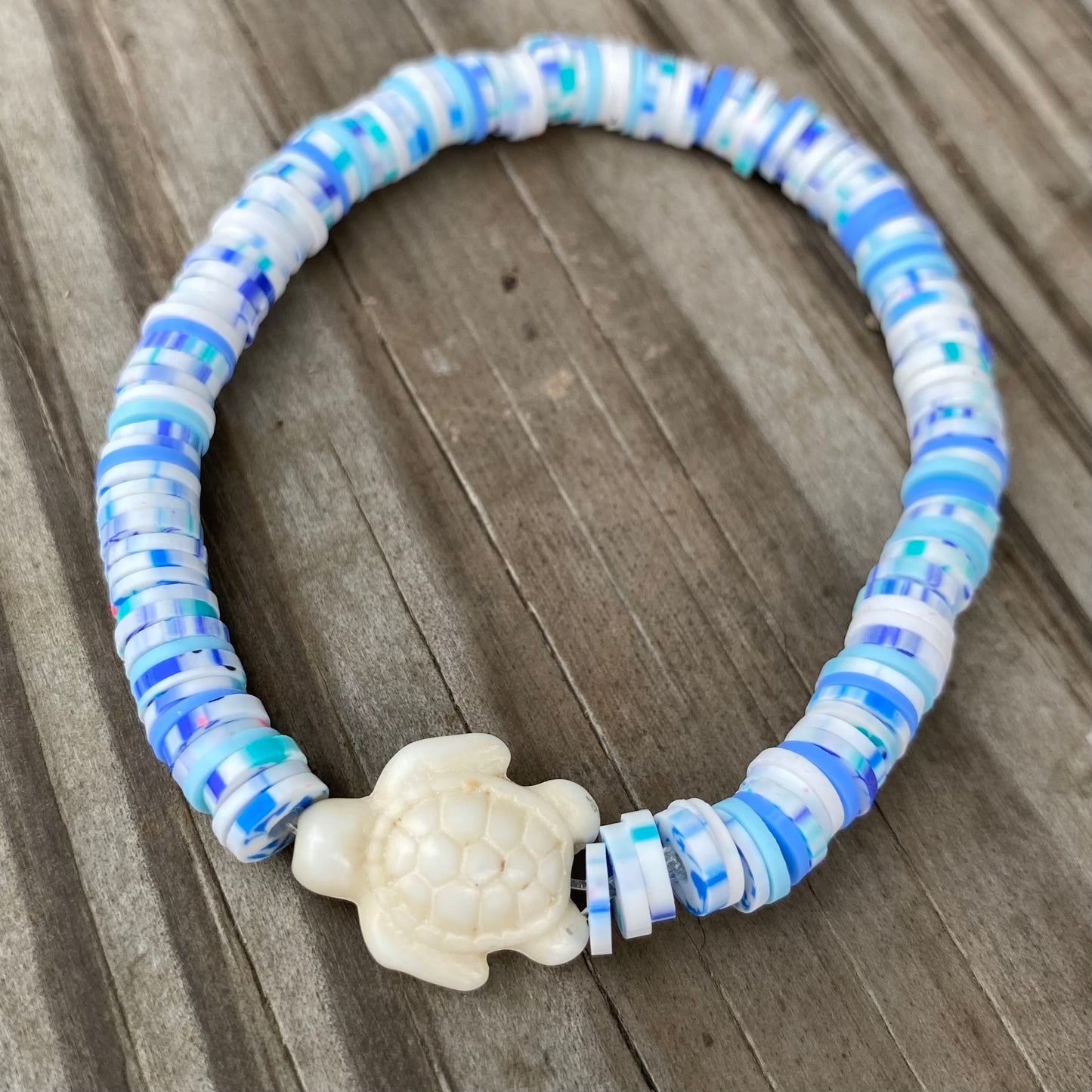 Clay beaded bracelet with sea turtle charm